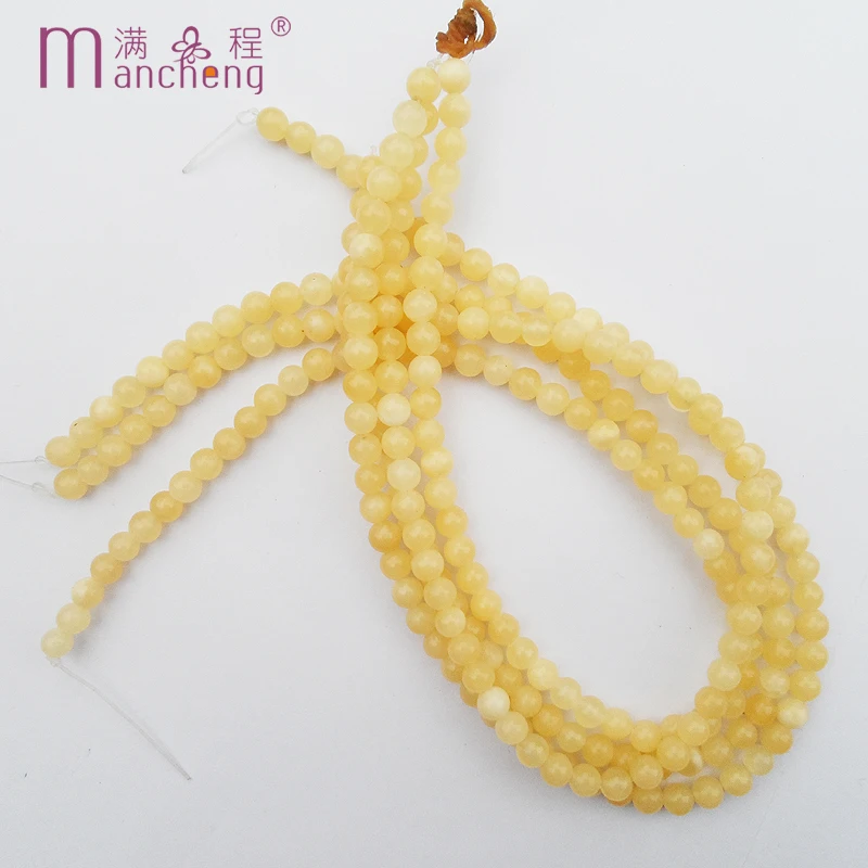 tiki  2 rupee item Natural Stone 6MM Light Yellow Jade beads Fine round Topaz Jade Loose Beads For jewelry making 60-62 bead