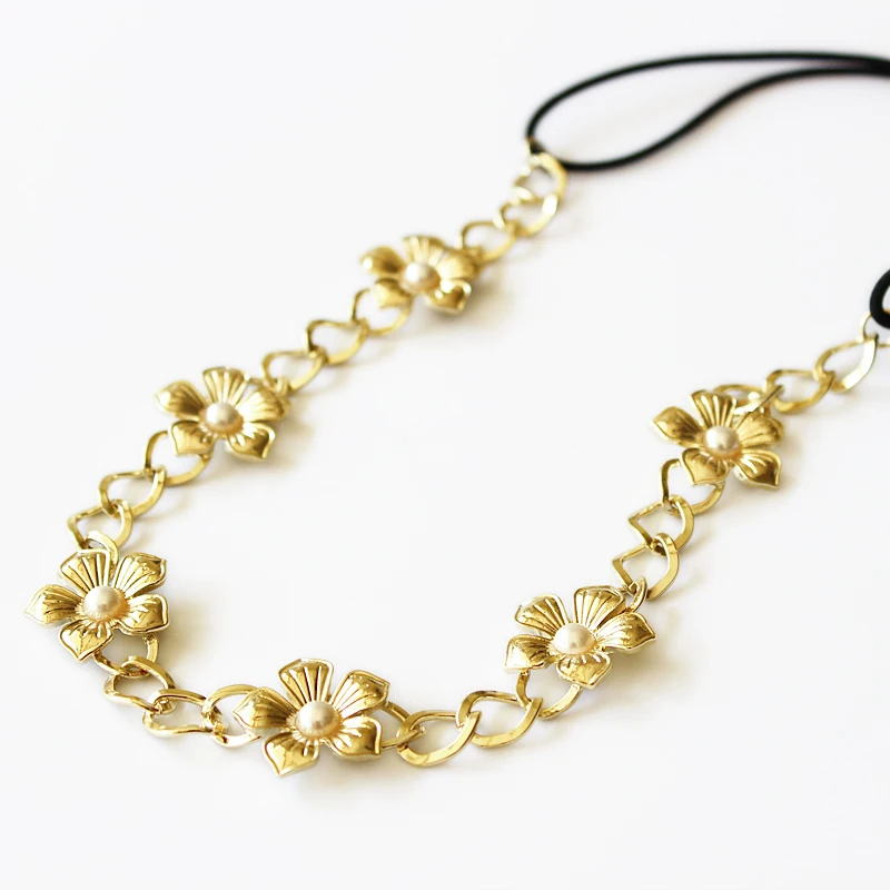 Fashion Hair Jewelry Flower Chain Headband For Women Girls Pearl Headpieces Accessories