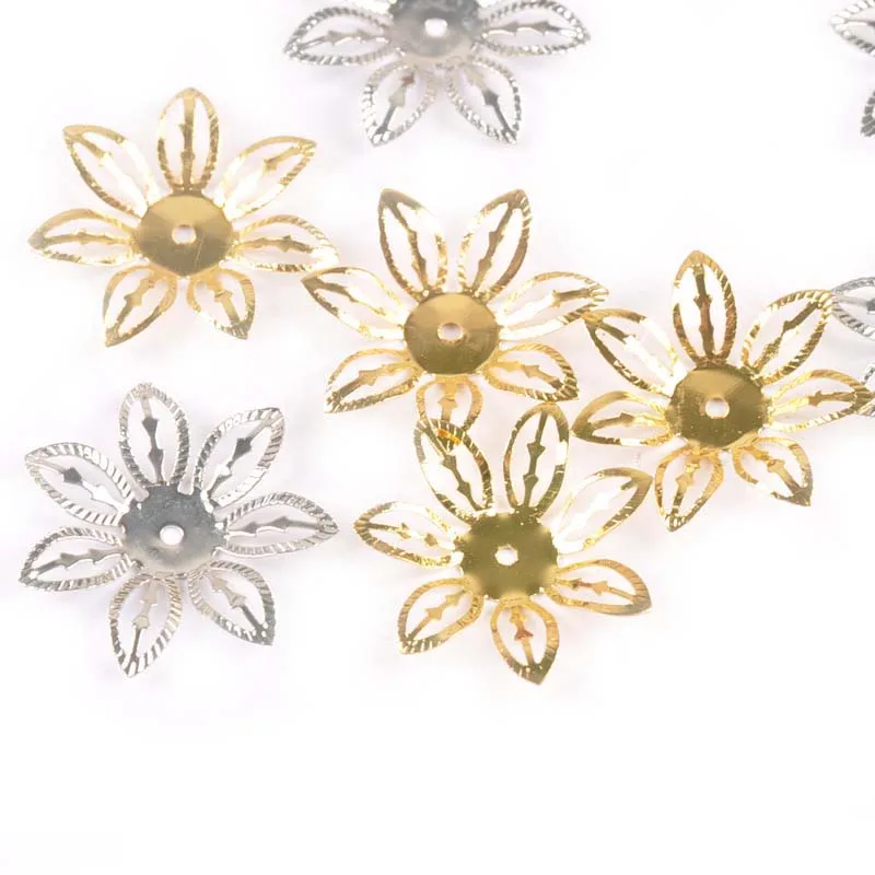 Gold/silver 50Pcs Hollow Filigree Wraps Flowers Connectors Metal Crafts Embellishments For DIY Scrapbookings Home Decor YK0755