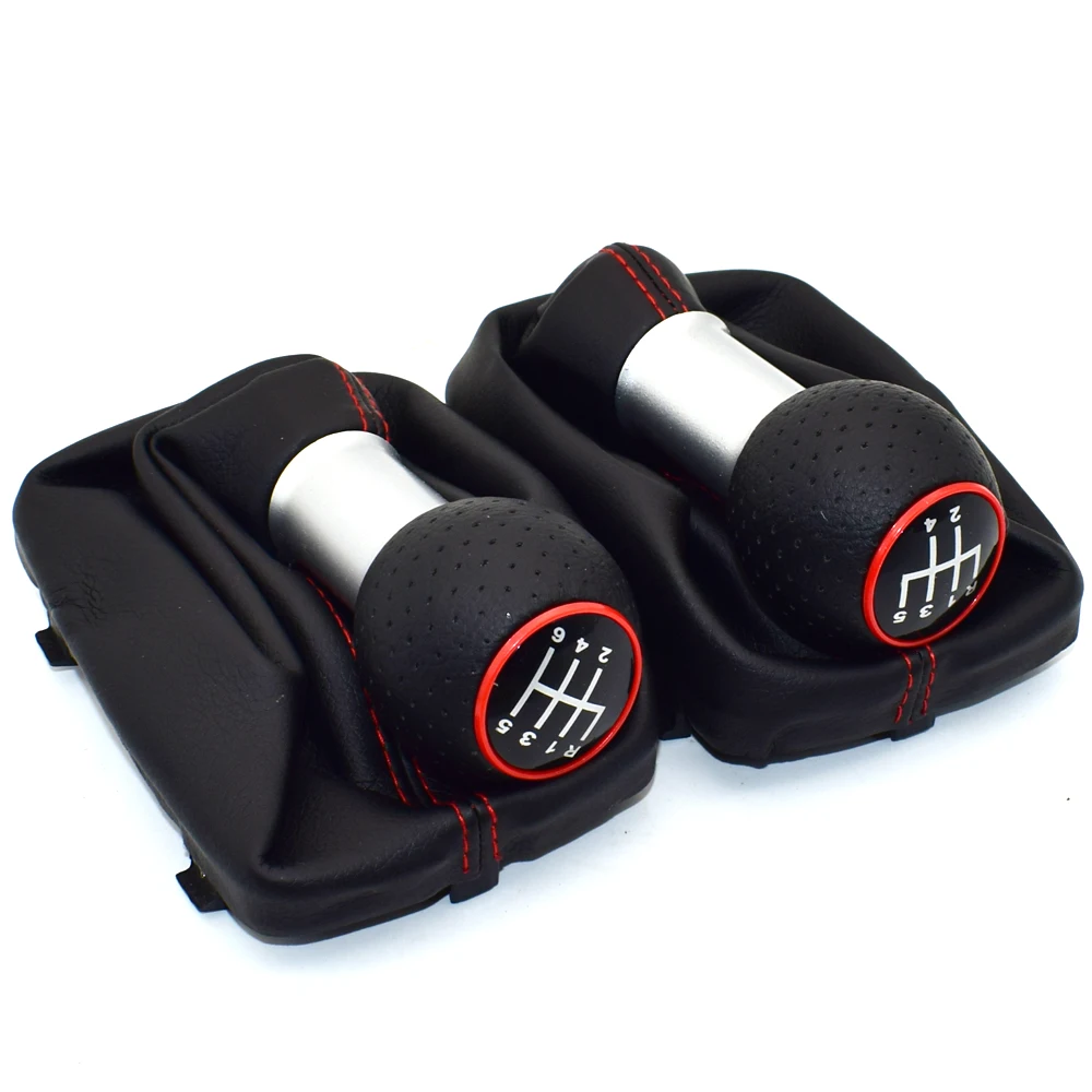 

5 Speed 6 Speed 12mm Car Gear Shift Knob Lever Stick Handle Gaiter Boot Cover Case Red Stitch For Audi A3 S3 2001 2002 2003