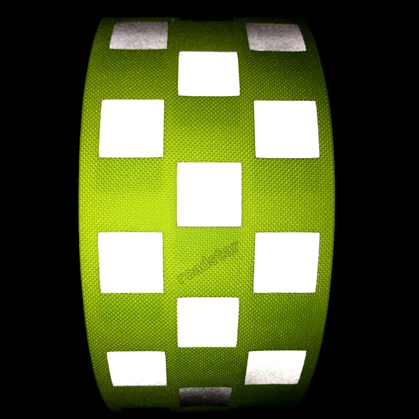 Roadstar Reflective Oxford Webbing Fluorescent Yellow& Orange Warning Tape with Small Square for Safety Sew on Cothing