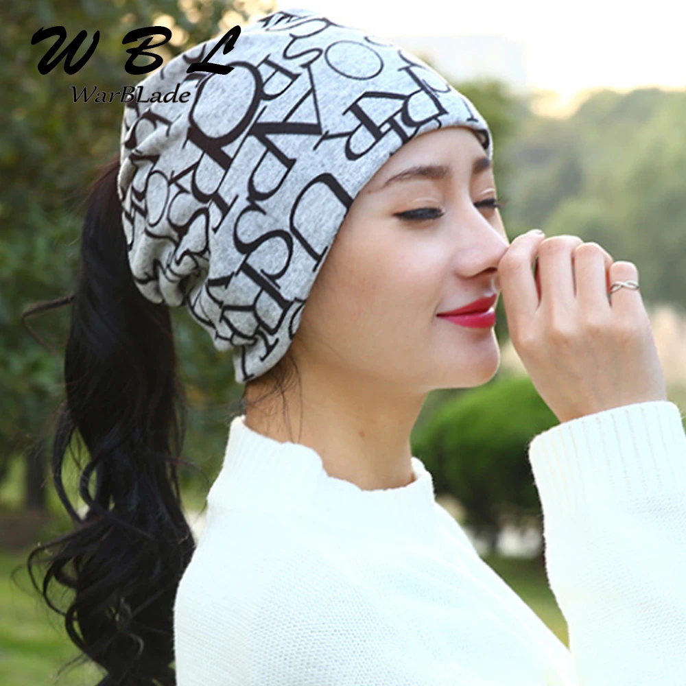 WarBLade Women\'s Warm Autumn Knitting Cotton Letter Style Autumn Hat Ladies Beanie Scarf 3 Use Cap Girls Gorros Women Skullies