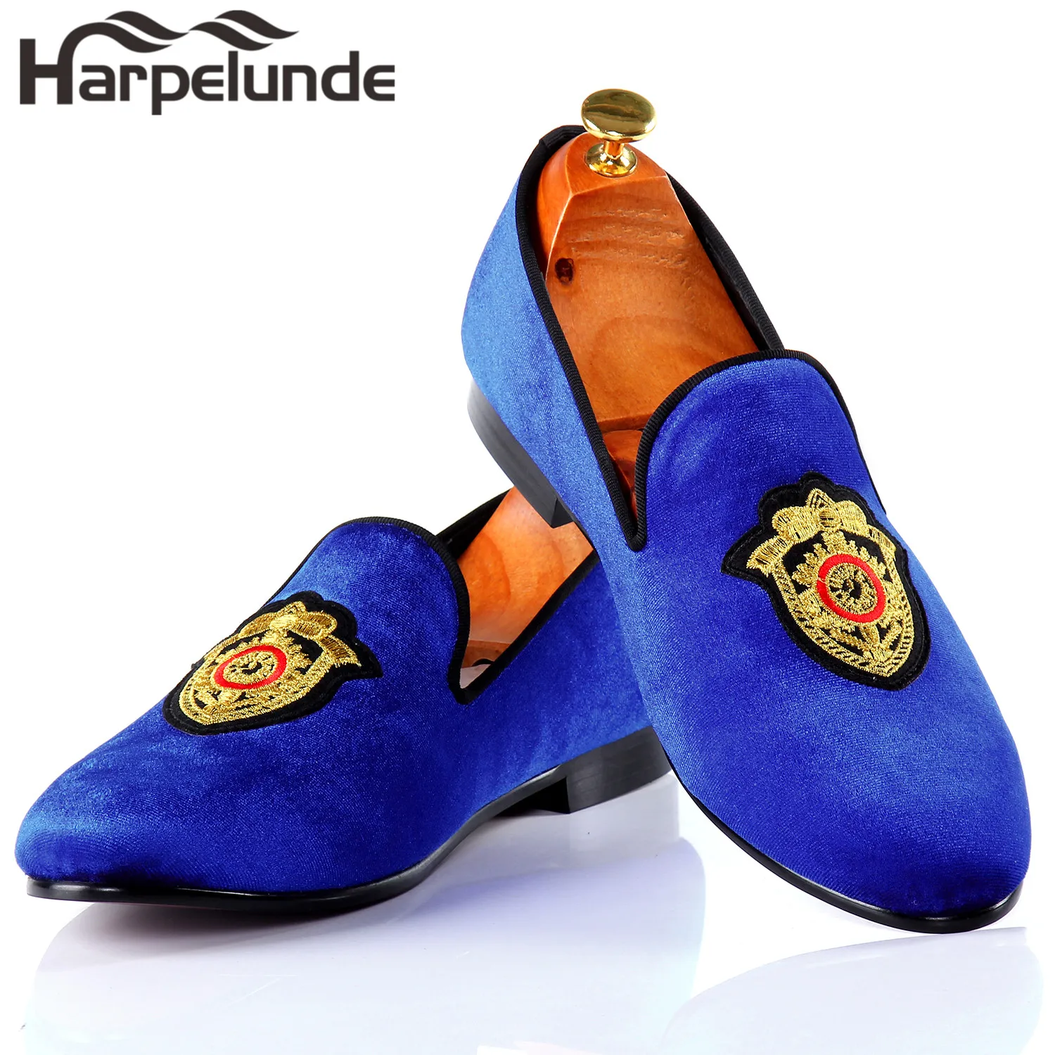 Harpelunde Men Dress Wedding Shoes Handmade Black Velvet Flat Loafers Size 6-14