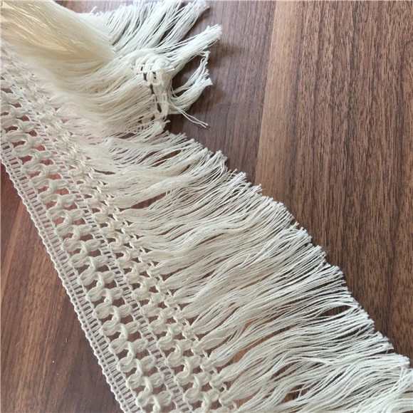 3Yards 10cm/12cm/14cm Beige Long Tassel Trim Dangling Curtain Lace Sewing Craft Material Z1224