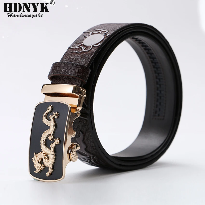 

New Fashion Male Belt High Quality Automatic Buckle Leisure Waistband Men's Luxury Dragon Belt Genuine Leather for Mens Belts