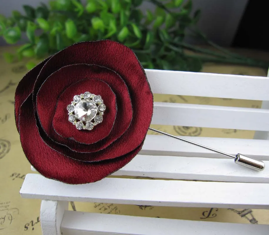 Free shipping!newest 12PCS/LOT 5cm  Burnt edges cloth flowers stick  pins  fabric flowers brooch pins