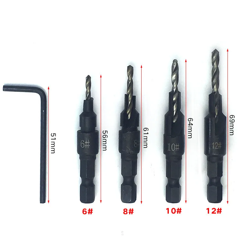 1/4 holzbearbeitung Loch Senkkopf Bohrer HSS Hex Schaft Senkkopf Bohrer Tapper Tool Senkkopf Carpenter Bohrer Set