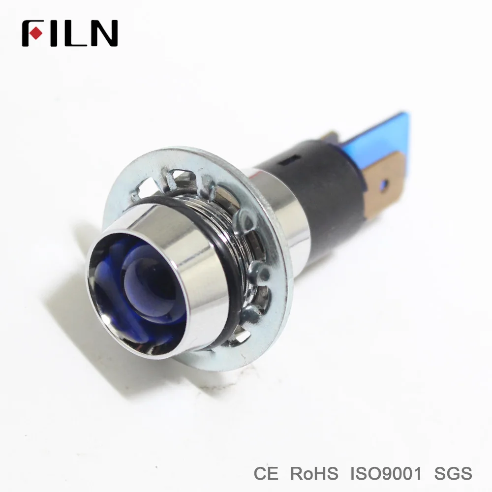 FILN 6V 12V 24V 110V 220v yellow blue green white led Metal Indicator light 14mm pilot Signal light lamp