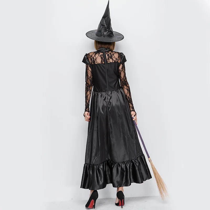 Dorosłe kobiety Gothic Halloween Morticia Addams duch czarownica kostium Horror czarna koronkowa sukienka na podłodze suknia szata ubrania dla pań