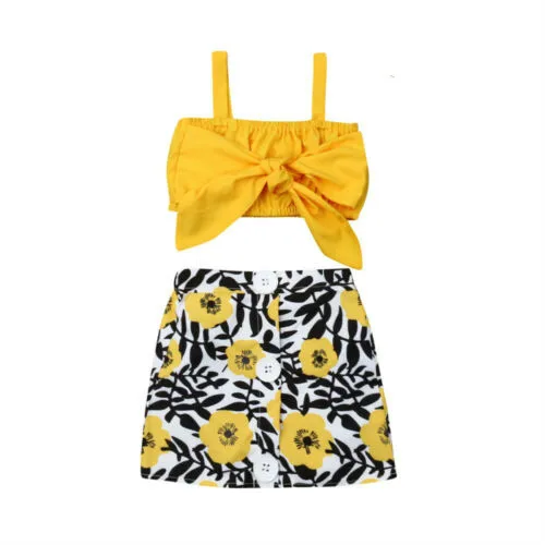 ¡Verano 2019! ropa para niños pequeños, ropa para niñas, Chaleco Corto, Tops, traje de falda, ropa para bebés, 2 uds.