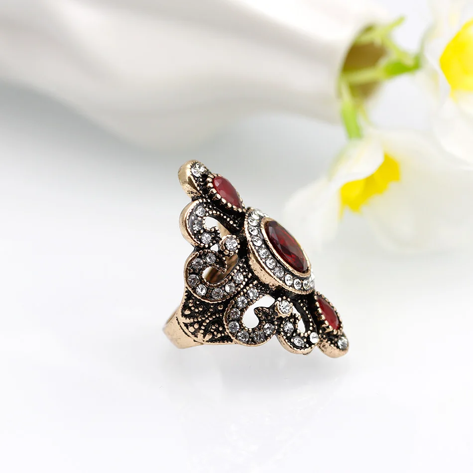 New Turkish Vintage Rings For Women Antique Gold Color Round Crystal Flower Ethnic Wedding Ring Indian Noble Jewelry Gift 2018