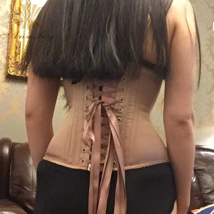 Annzley Real Silk Waist Trainning Corsets And Bustiers Women Underbust Corset 20 Steel Bones Short Waist Cincher Corset For Sale