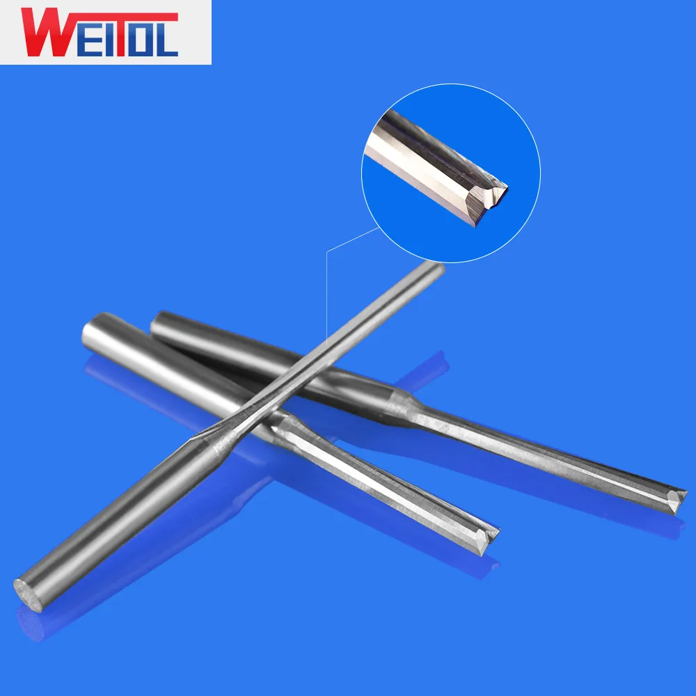 WeiTol-Mèches de toupie droites à double cannelure, outils de coupe CNC, tige de 3.175mm, 2 cannelures, 1 PC