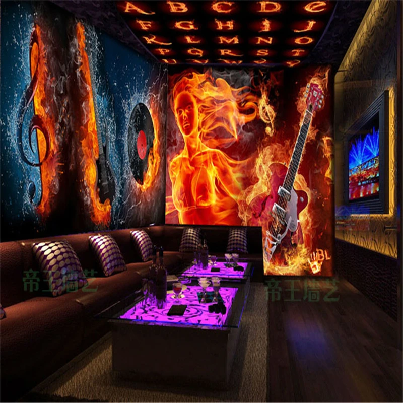 beibehang papel de parede murals wall covering fire skull guitar music KTV bars laser reflector theme mural 3d wallpaper