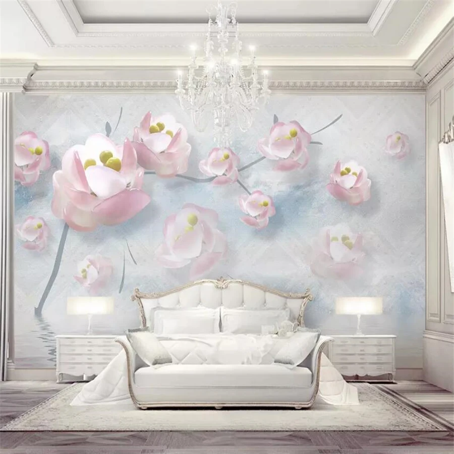 

Beibehang papel de parede Custom wallpape 3d mural Beautiful stereo jewelry flowers water reflection video background wall paper