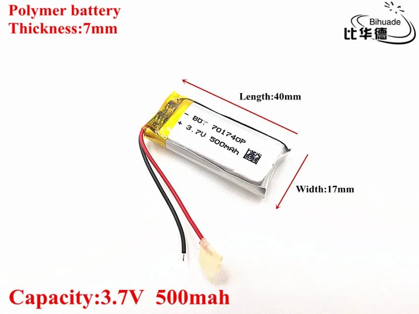 5pcs/lot 3.7V 500mAH 701740 Polymer lithium ion / Li-ion Rechargeable battery for DVR,GPS,mp3,mp4