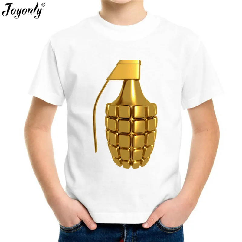 Joyonly  4-11Years  Kid's 3D Gold Bomb T-shirts Boy Girl  O Neck Short Sleeve Clothing T shirt Children Baby Cool White Tops