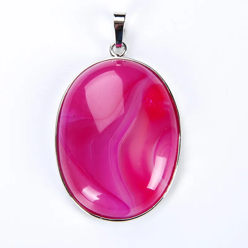 New Trendy Silver Plated Natural Lapis Lazuli Opal Rose Pink Quartz Stone Oval Pendant Fashion Jewelry