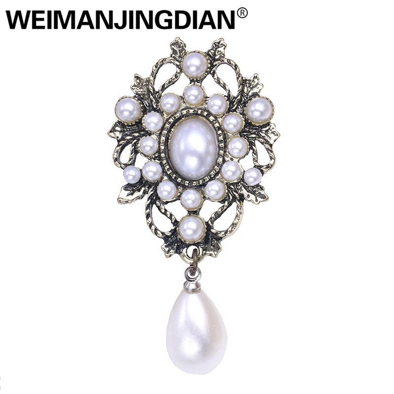 WEIMANJINGDIAN Brand Simulated Pearl Drop Vintage Brooches Decor Jewelry for Apparel Hats Scarf or Wedding