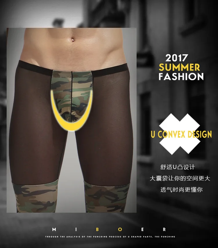 Gli uomini Della Maglia Mutandoni Sexy Trasparente Camouflage Uomo Intimo Termico Poliestere e Spandex Jogging Uomini Leggings Pantaloni di Sonno