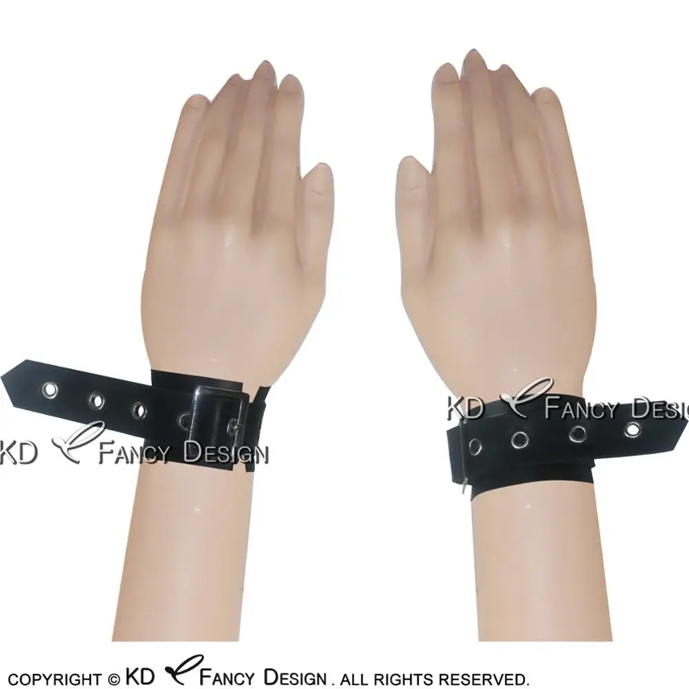 Black Sexy Latex Braceltet Wrist Cuffs With Buckles Rubber Enthusiasts SEX-0042 1MM