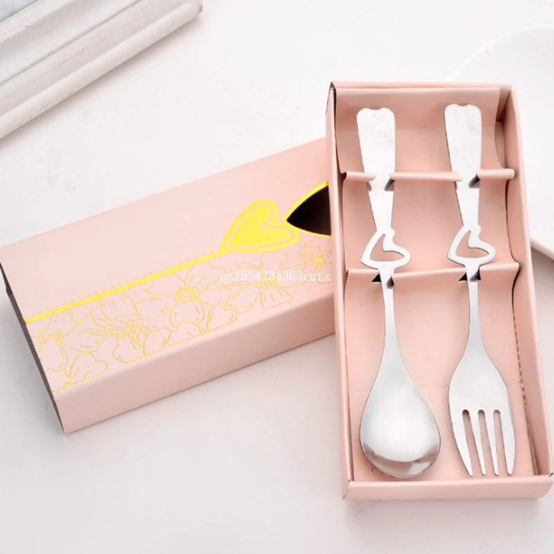 200pcs Wedding Gifts Perfect Pair Coffee Spoons and Fork in Gift Box Party Souvenirs for Guest DHL Free Shipping