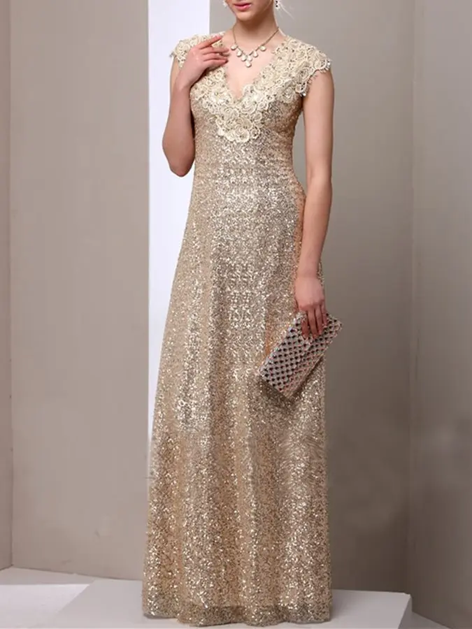 robe de soriee Customed Attractive A-Line V-Neck Lace Sequins Floor Length Prom Dresses 2024 Formal Evening Party Gowns