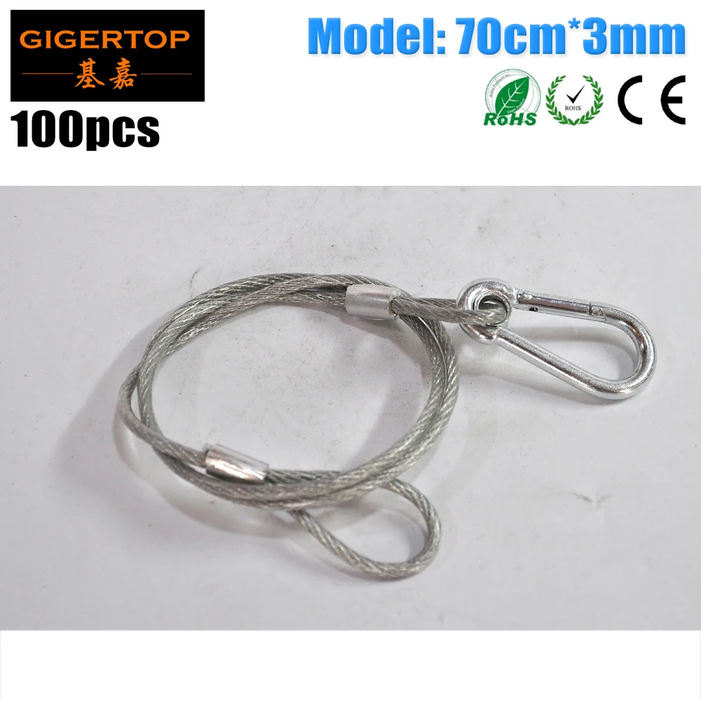 TIPTOP 100PCS 70cm Long Led Stage Lighting Safety Cable 3mm Diameter Rubberized Wire Bear 10kg Weight Good Quality 5cm Lock Head