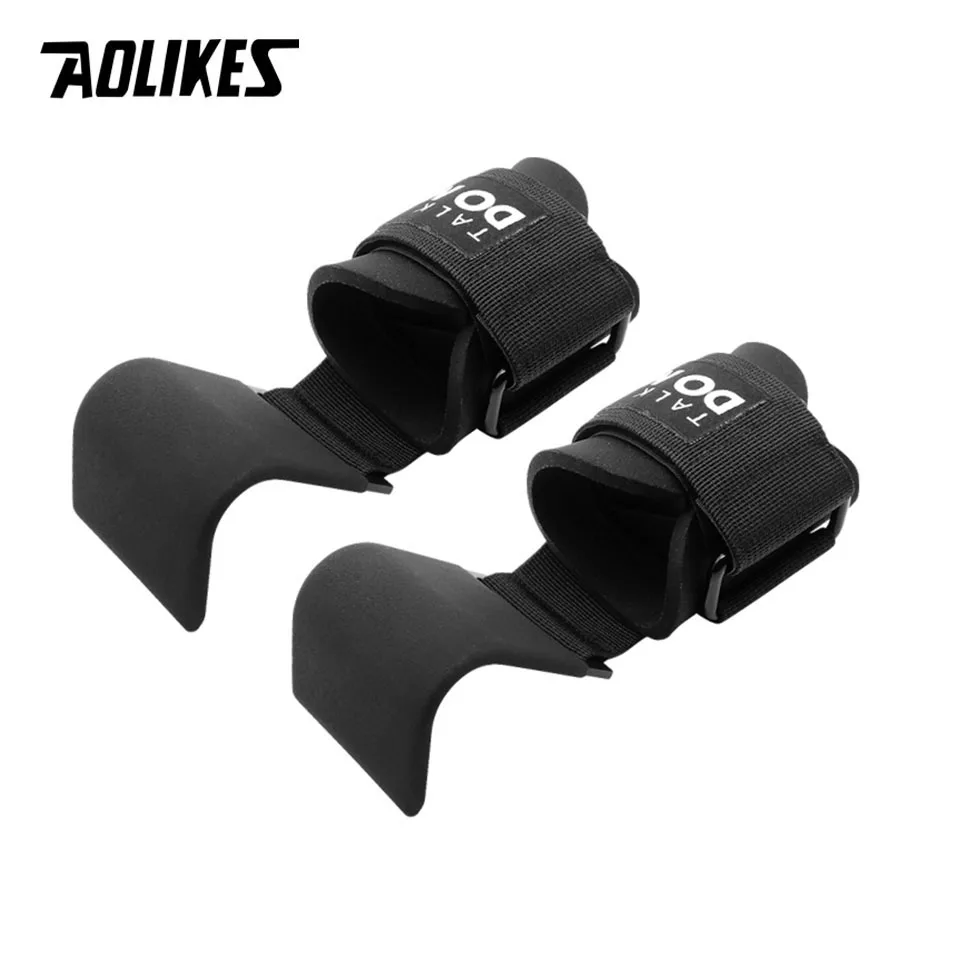 AOLIKES 1 Pair Professional Fitness Steel Weightlifting Hook Wrist Support Hook Non-slip Gym Arm Strength Training Buckle