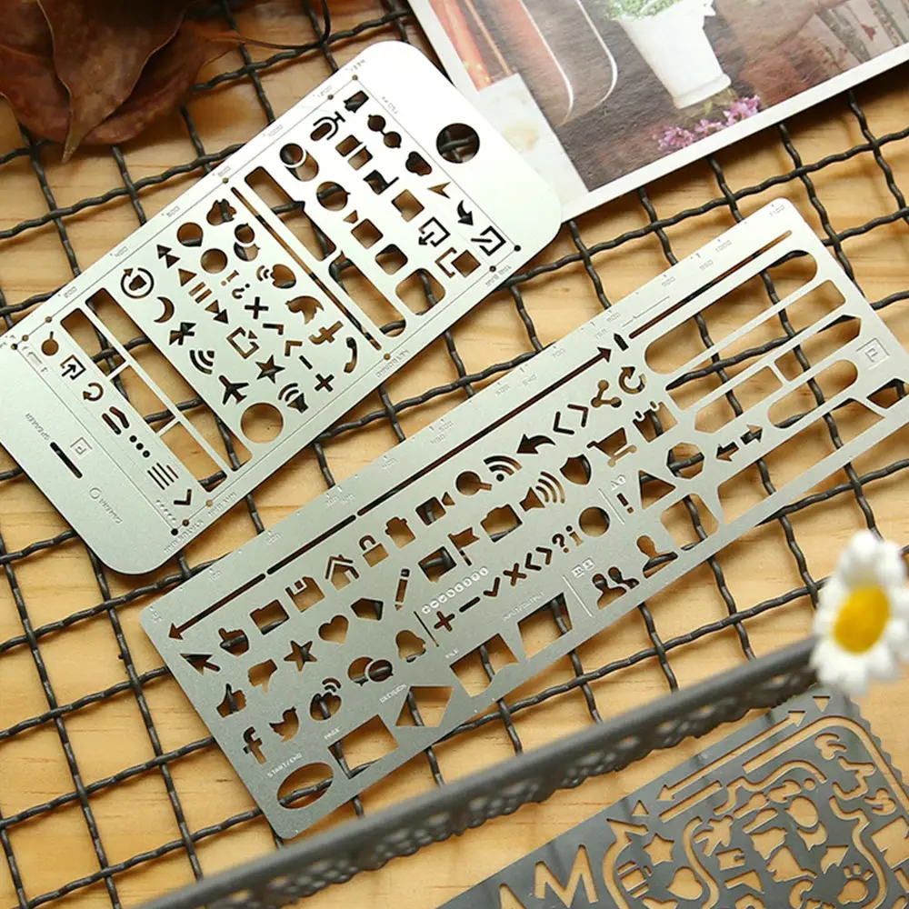 Hollow Metal Ruler Craft Dies Drawing Template Ruler Scrapbooking  Metal Travel Diary Notebook Diy Tool Template decoration