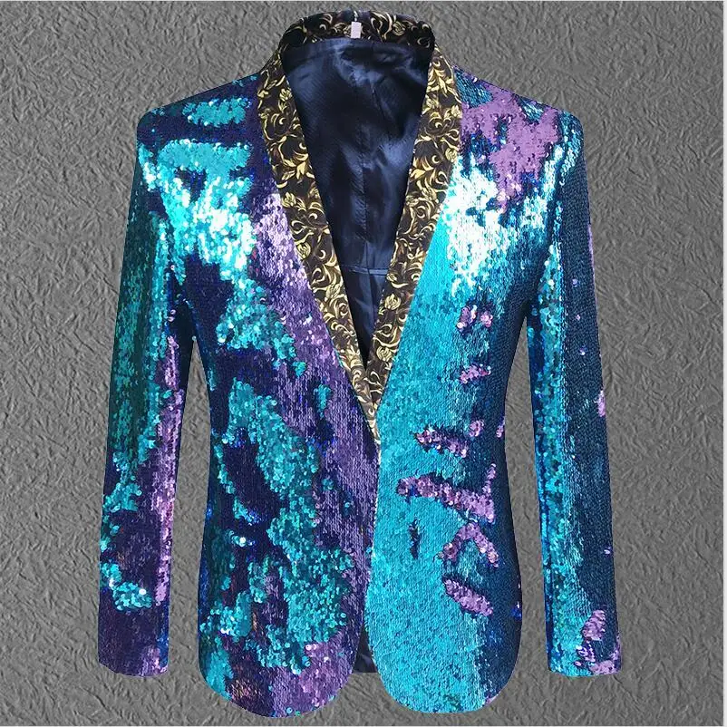 

2020 New Men Jacket Sequin Gold Green Blazer Men Suit Coat Male Costume Prom Wedding Groom Outfit Singer Black Party Stage Coat