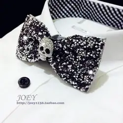 New Free Shipping fashion casual male Men's Cool punk Silver Black luxury skull shirt tie diamond party stage Headdress collar