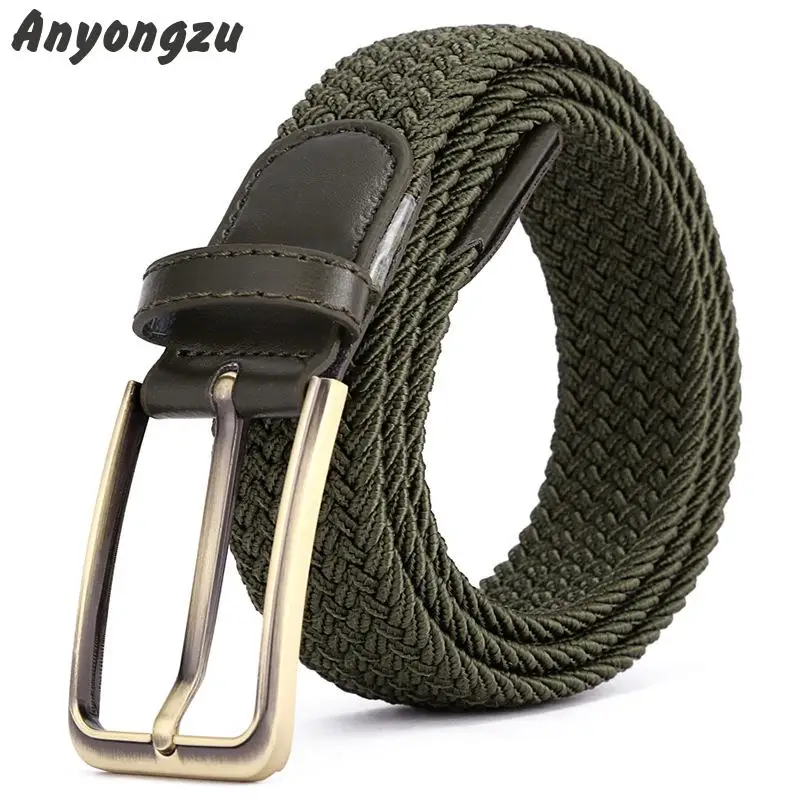 

Hot Selling Polychrome Elastic Knitted Men Women Waistband High Density Alloy Buckle Delicate Body Leather Tail Canvas Belt