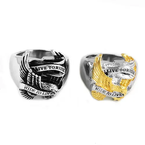 Wholesale Live To Ride Eagle Biker Ring Stainless Steel Ring Jewelry Silver Color Gold Classic Motor Biker Men Ring SWR0005A