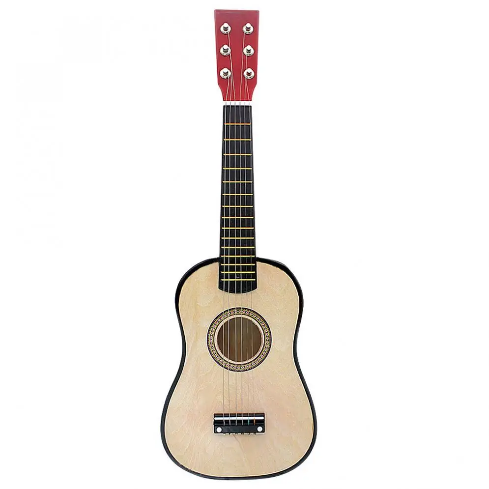 23 Inch Basswood Acoustic Guitar Wood Color 6 String Musical Instrument with Guitar Pick and String for Beginner