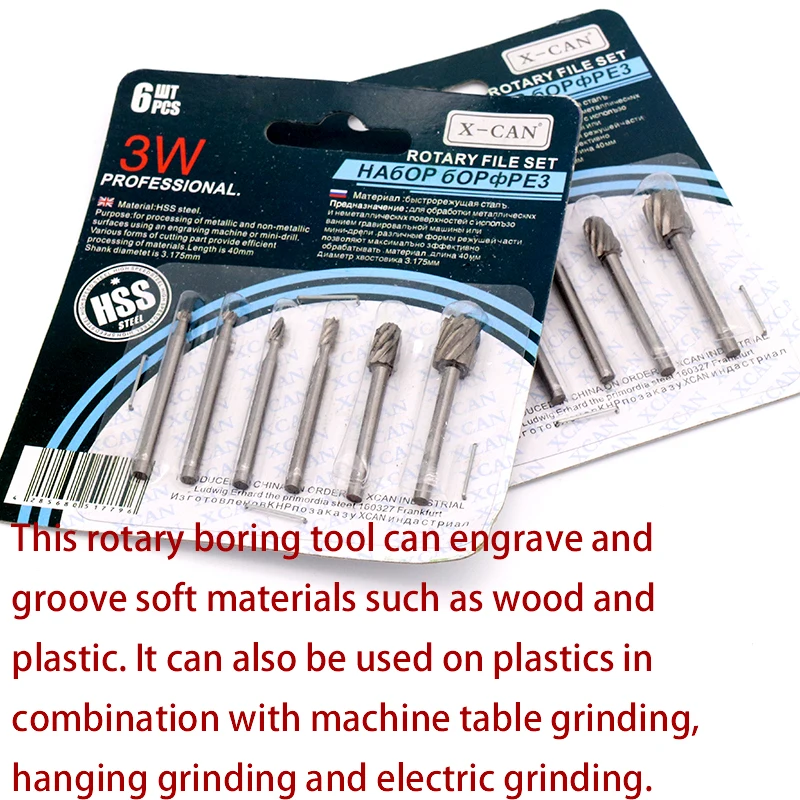6Pcs Shank Milling Rotary File Burrs Bit Set Wood Carving Rasps for Die Grinder Drill Metal Carving Polishing Engraving Drilling