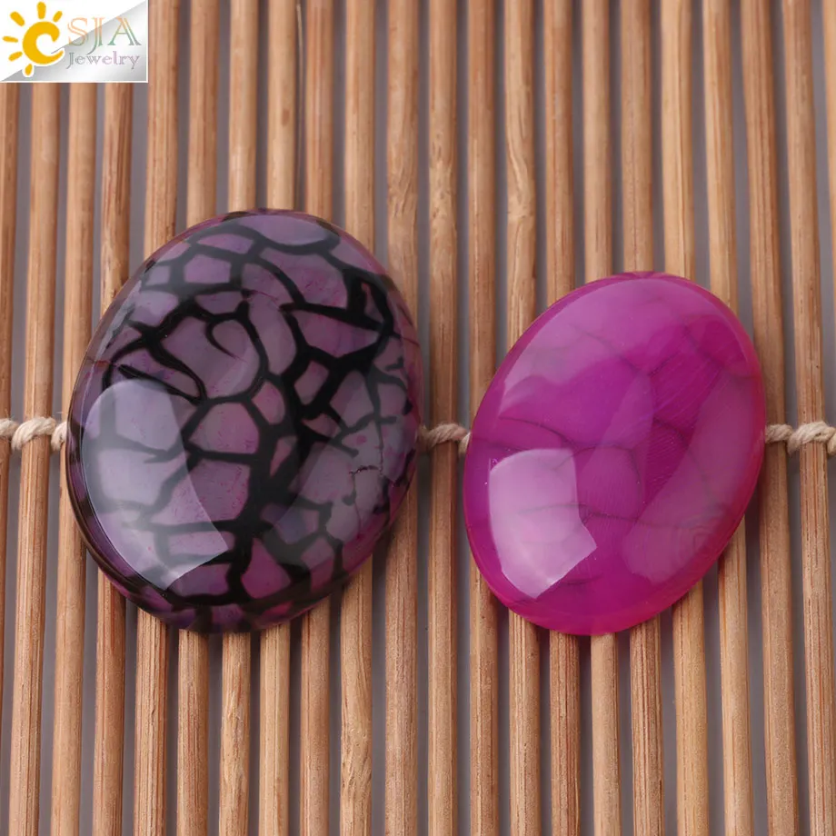 CSJA Natural Cabochon Stone Beads Rose Red Striped Agates Semi-Precious Oval CAB for DIY Handmade Jewelry Making Needlework F836