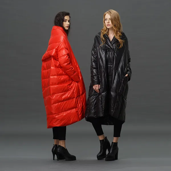 S-4XL fashion 90% duck down coat fashion brand high collar cloak style long down jacket female oversize thick warm coat wj1305