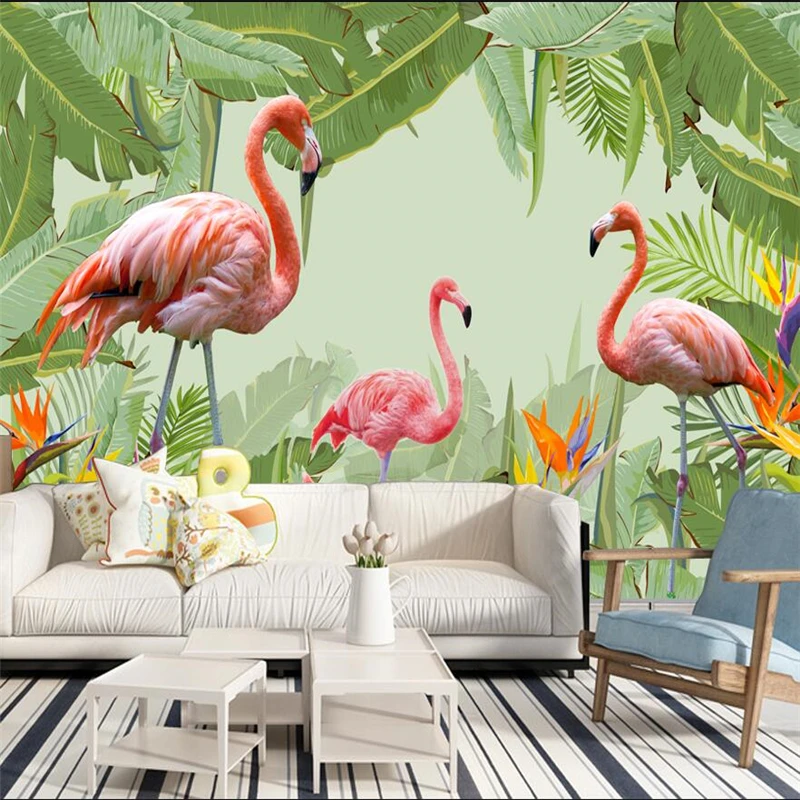 

wellyu photo wallpaper Custom wallpaper Hand-painted tropical rainforest Flamingo background wall papel de parede