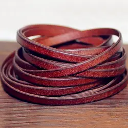 vintage Genuine Cowhide Leather strip Flat rope DIY leather craft Jewelry bag 5 meters leathercraft