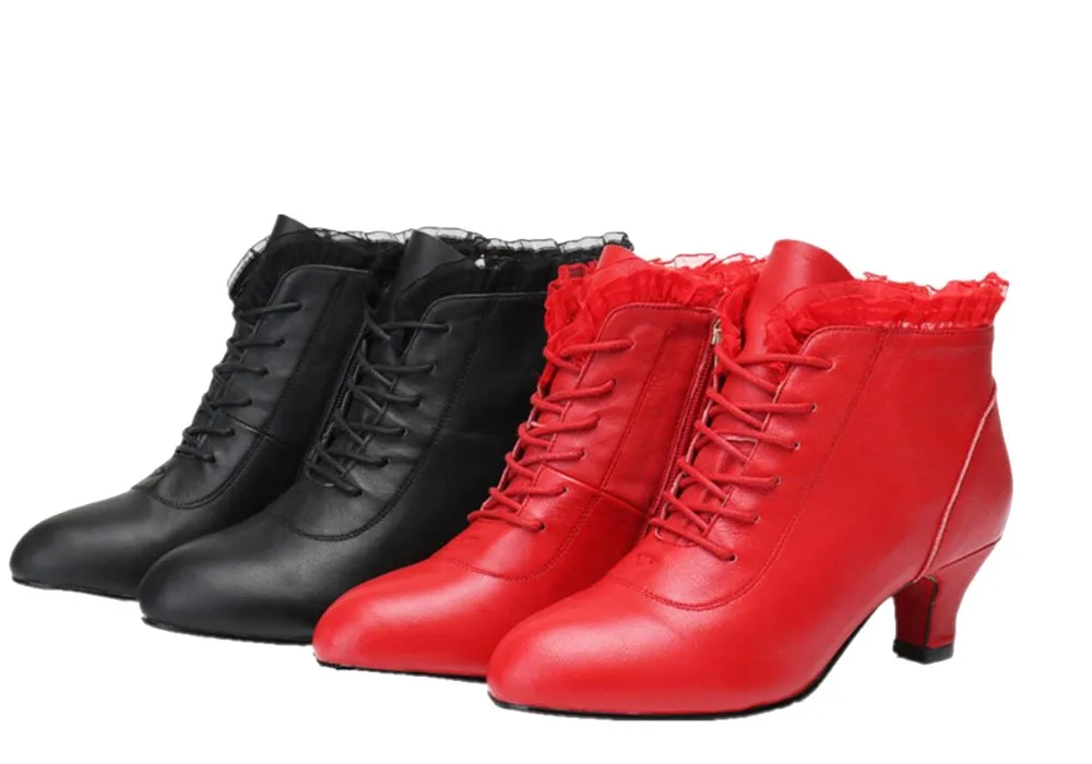 Top Quality Leather Latin Dance Shoes Female Dance Shoes Adult Girls Ballroom Tango Latin shoes Lace dancing Boots shoes A43