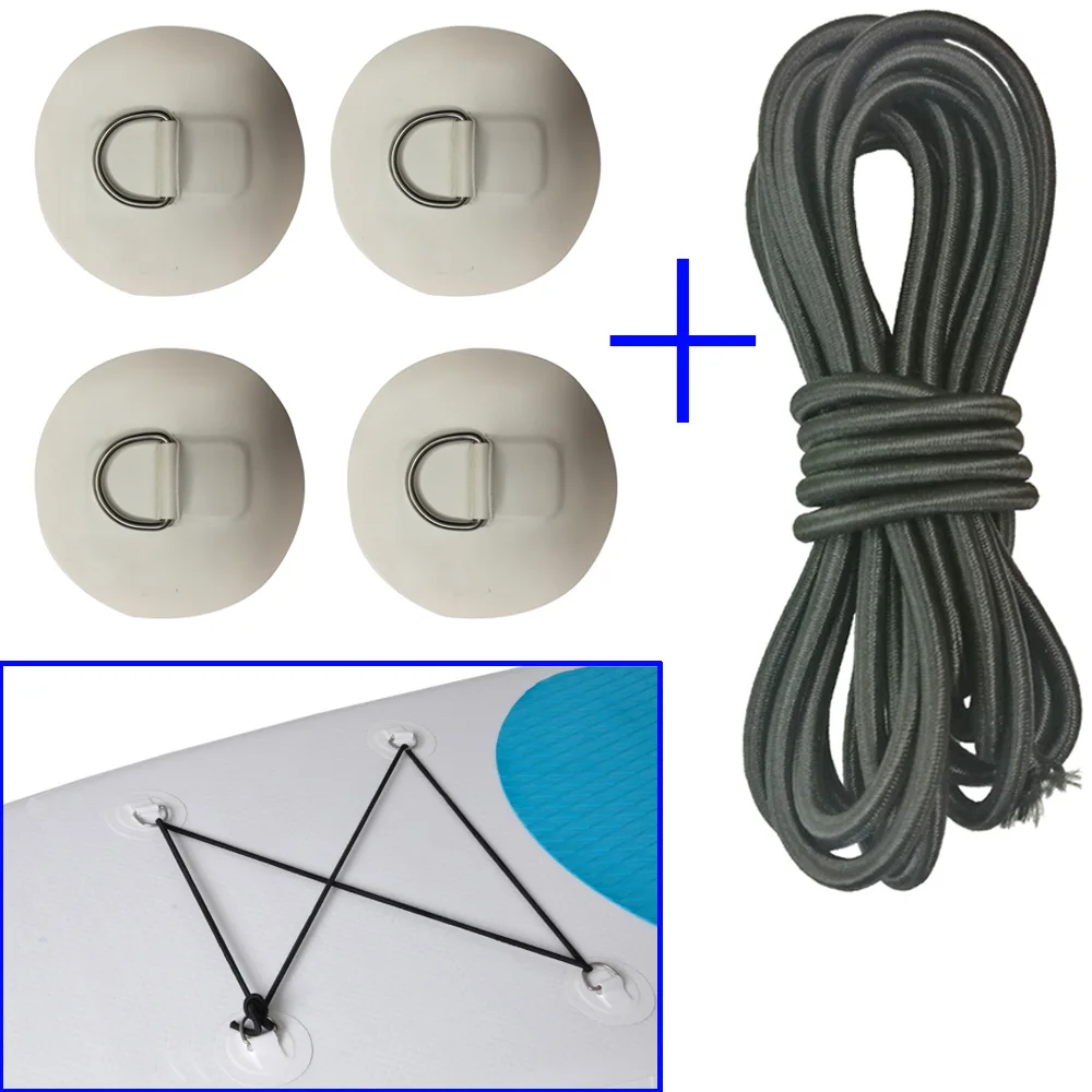 Inflatable Boat Stand up Paddleboard SUP Bungee Deck Rigging Kit Steel D Ring PVC Pad Patch with Elastic Bungee Shock Cord Rope