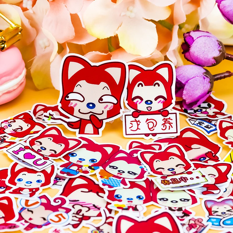 34pcs Cute fox Cartoon stickers scrapbooking For Phone Car Case Waterproof Laptop Bicycle Notebook Backpack Kids Toy Stickers