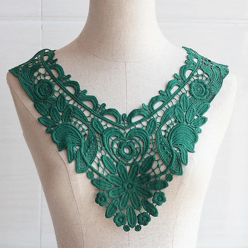 1PCS Green Flower Necklace Lace Collar Embroidery Lace Trimming For Sewing Fabric Trim DIY Lace Fabric Neckline Applique Sewing