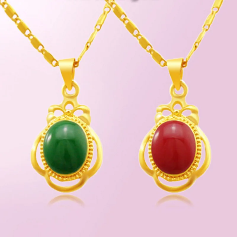 OMHXFC Wholesale European Fashion Woman Party Birthday Wedding Gift Vintage Green Flower Drip 24KT Real Gold Charm Pendant PN243