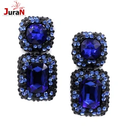 JURAN Luxury Blue Crystal Square Dangle Earrings For Women Europe Style Noble Elegant Banquet Party Jewelry Accessories 2024 New