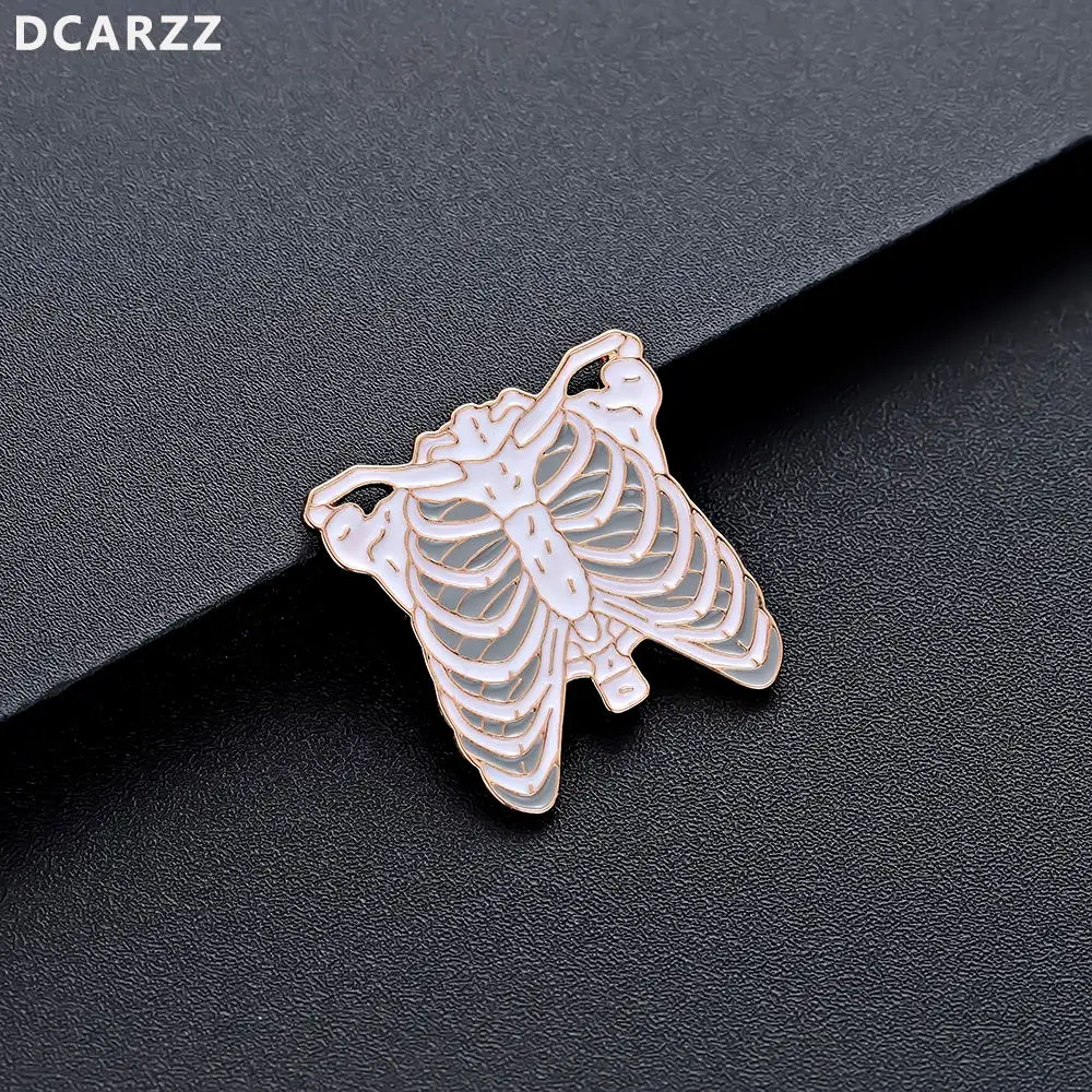 Skeleton Shape Lapel Pin White Enamel Pin Gift for Doctor/Nurse Medical Pins Christmas Jewelry Brooches Metal Women Accessories