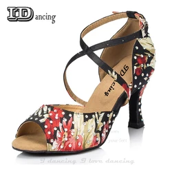 Buty do tańca dziewczyna buty do tańca towarzyskiego dla kobiet buty do tańca damskie Latin Rhinestone Flower miękkie damskie buty Salsa gorąca sprzedaż JuseDanc