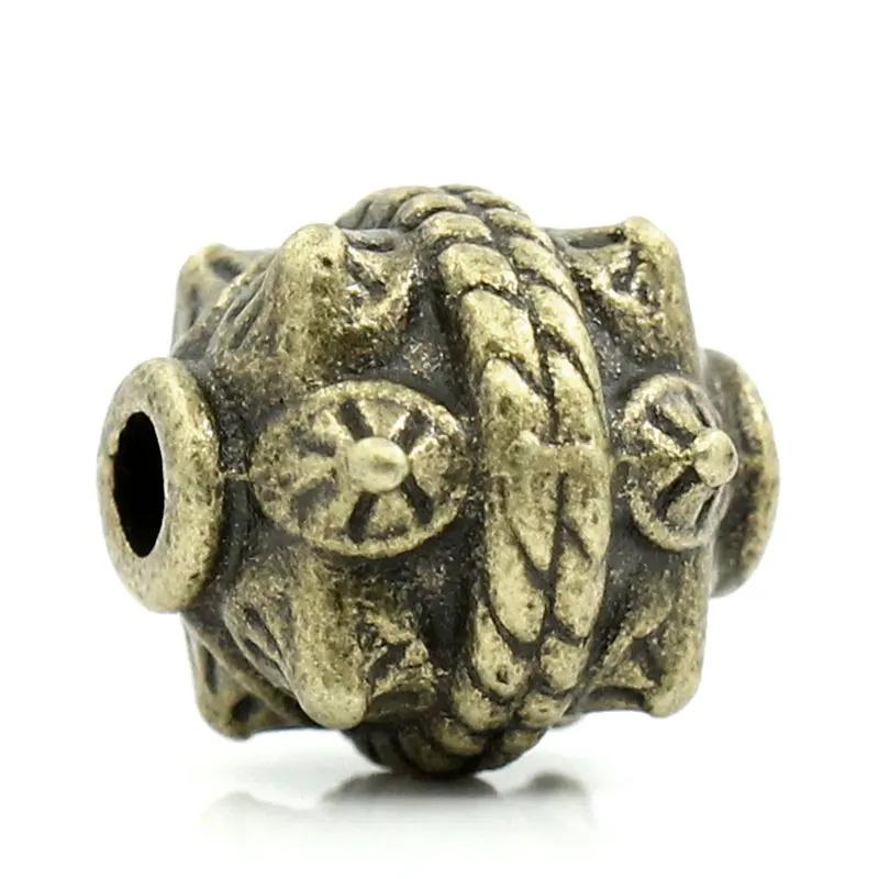 Zinc metal alloy Spacer Beads Barrel Antique Bronze Pattern Color Plated About 11mmx10mm,Hole:Approx 2.3mm,4 PCs new