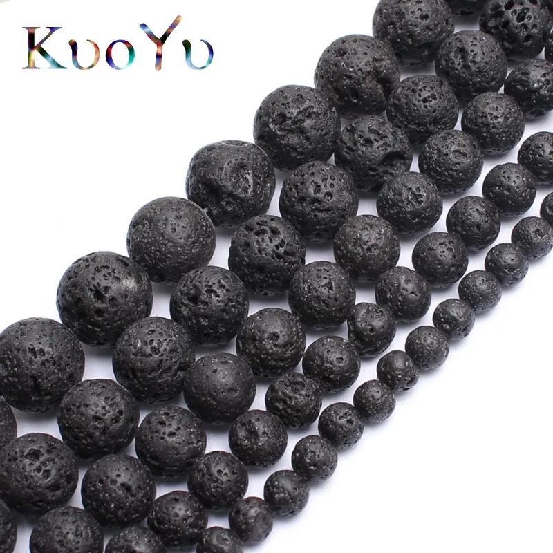 Natural Black Volcanic Lava Stone Beads Round Loose Beads For Jewelry Making15.5\